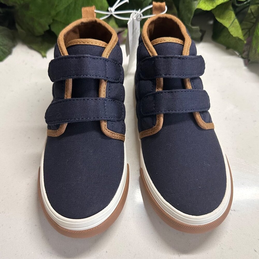 Navy & Brown Toddler Sneakers With Velcro Straps Size US 10 Quilted Design Rubbe